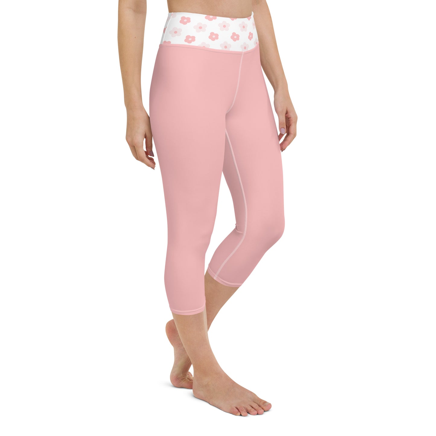 Flower Pink Yoga Capri Leggings