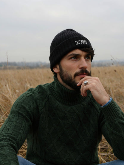 The Boss – Embroidered Fisherman Beanie | Classic Ribbed Knit Streetwear Hat