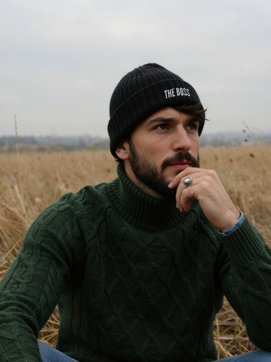The Boss – Embroidered Fisherman Beanie | Classic Ribbed Knit Streetwear Hat