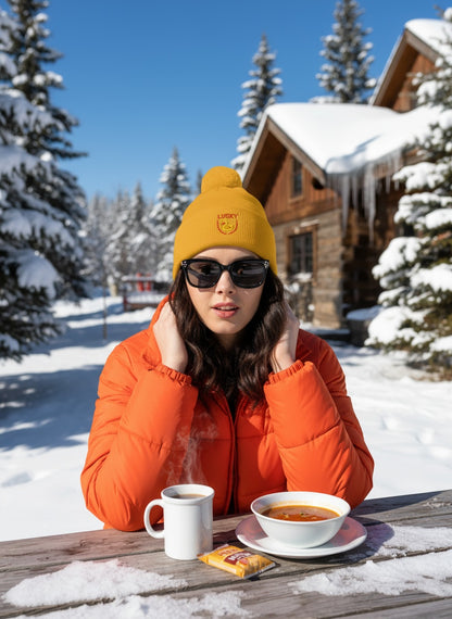 Lucky Duck Embroidered Pom-Pom Beanie | Cozy Winter Knit Hat