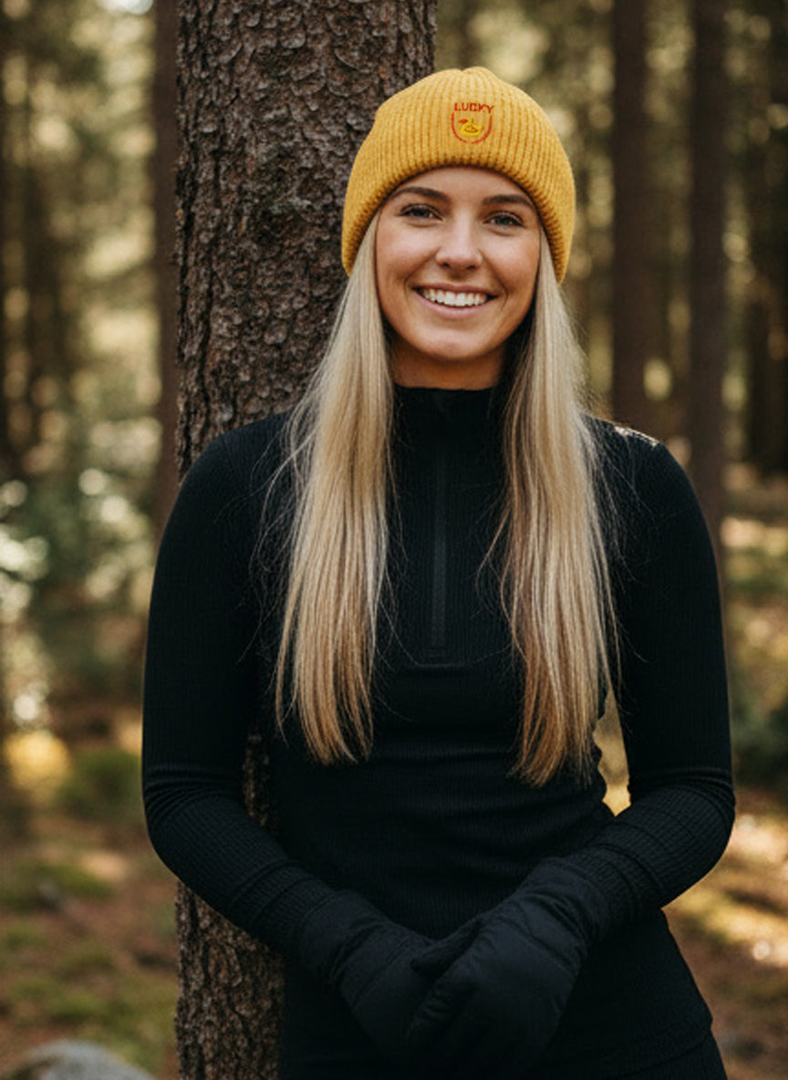 Lucky Duck Embroidered Pom-Pom Beanie | Cozy Winter Knit Hat