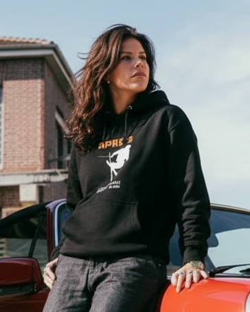 woman wearing black ski hoodie