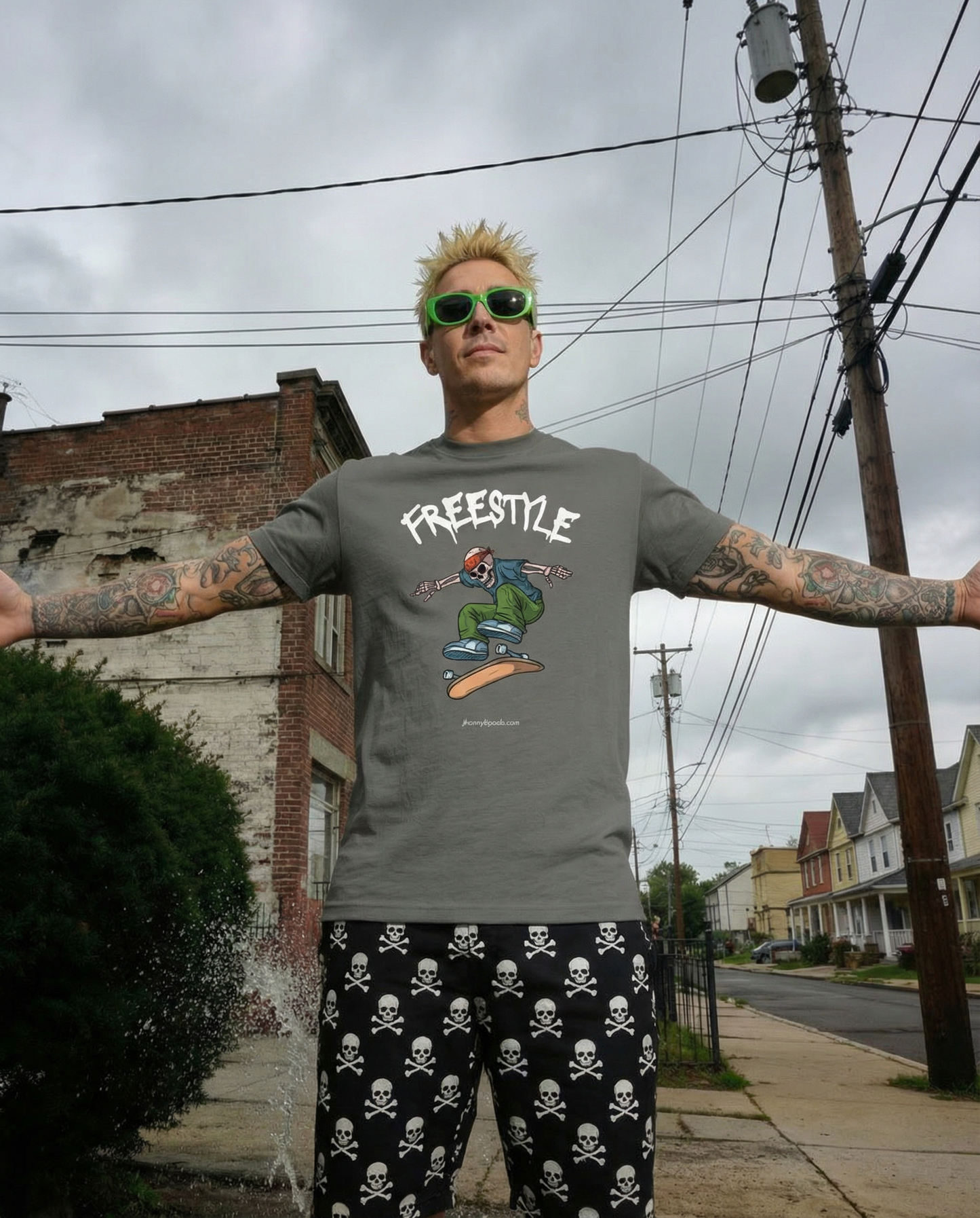 Freestyle Skateboarding Men’s Classic Tee | Skeleton Skate Streetwear T-Shirt