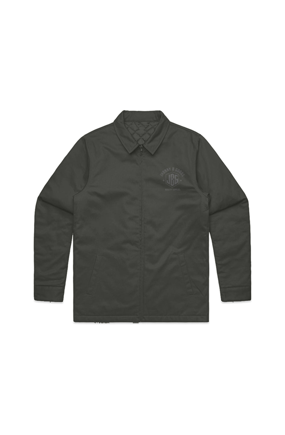 Green jacket with a logo on a white background