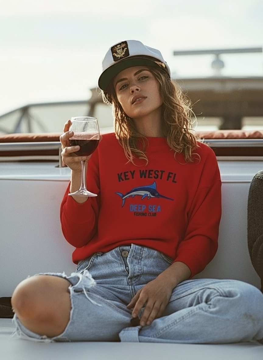 Key West Deep Sea Fishing - Womens Embroidered Sweatshirt