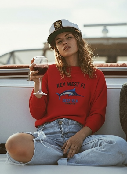 Key West Deep Sea Fishing - Womens Embroidered Sweatshirt