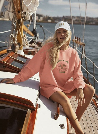 Langi Langi Zanzibar Beach Club Embroidered women's Premium Sweatshirt - Jhonnybgoods