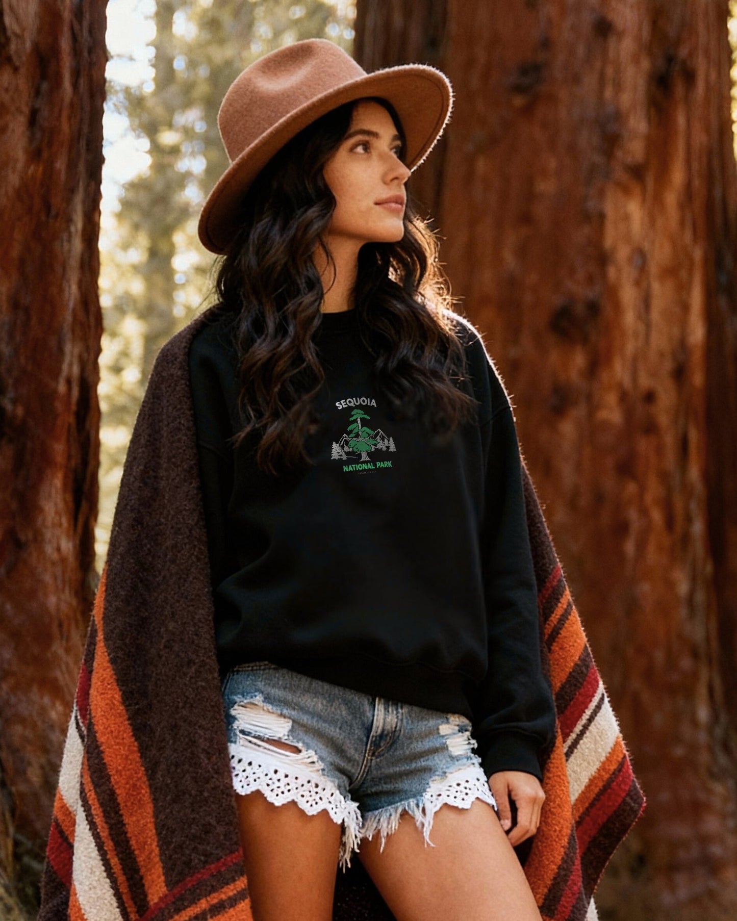 Sequoia Nature Vibe embroidered crewneck sweatshirt – unisex cotton blend, classic fit, nature-inspired streetwear design