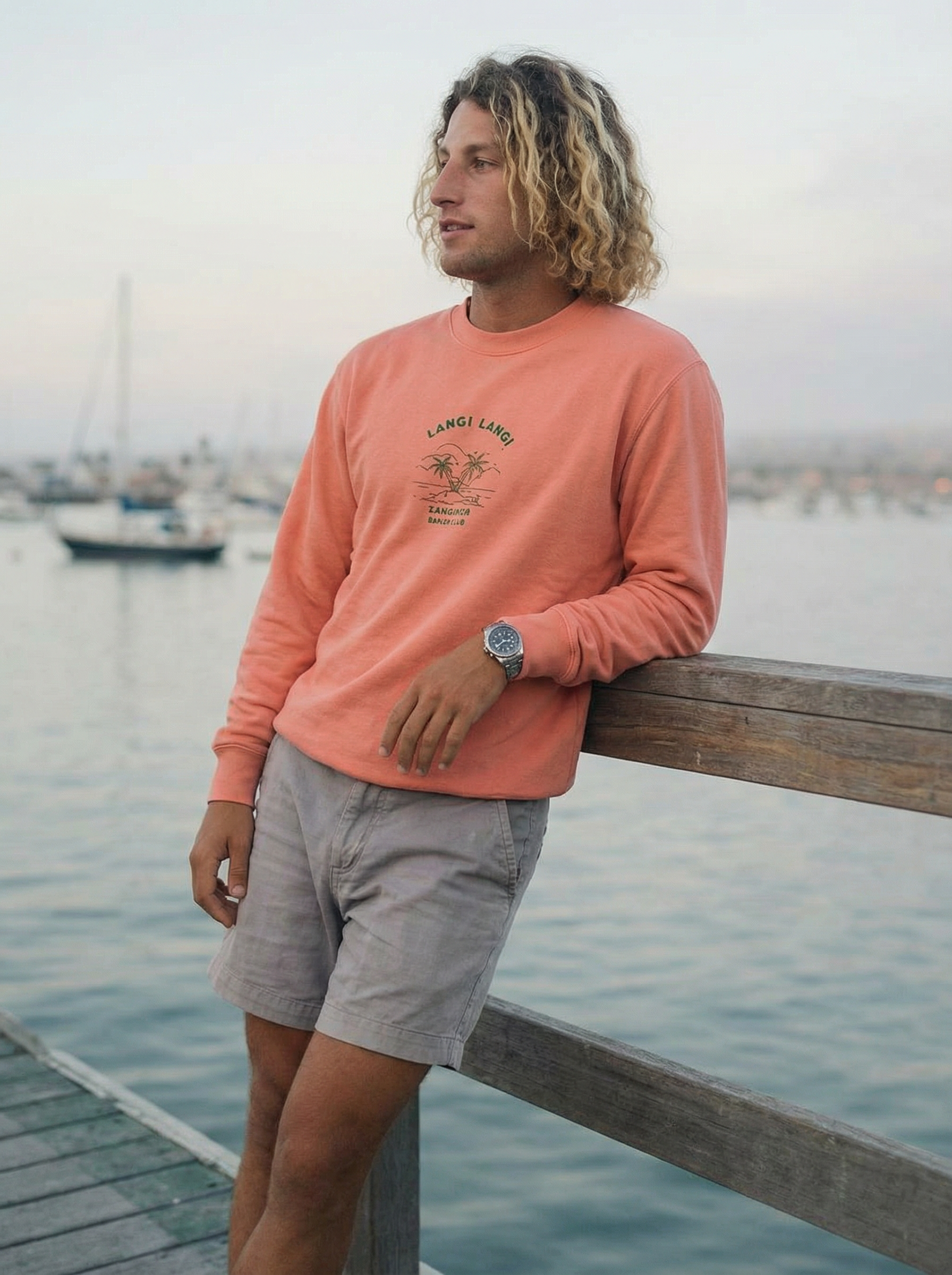 Langi Langi Zanzibar Beach Club Embroidered men Premium Sweatshirt - Jhonnybgoods