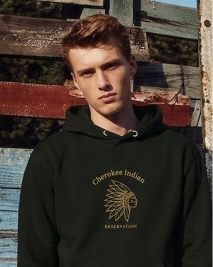 Collage of a man wearing a green hoodie with a logo in various outdoor settings.