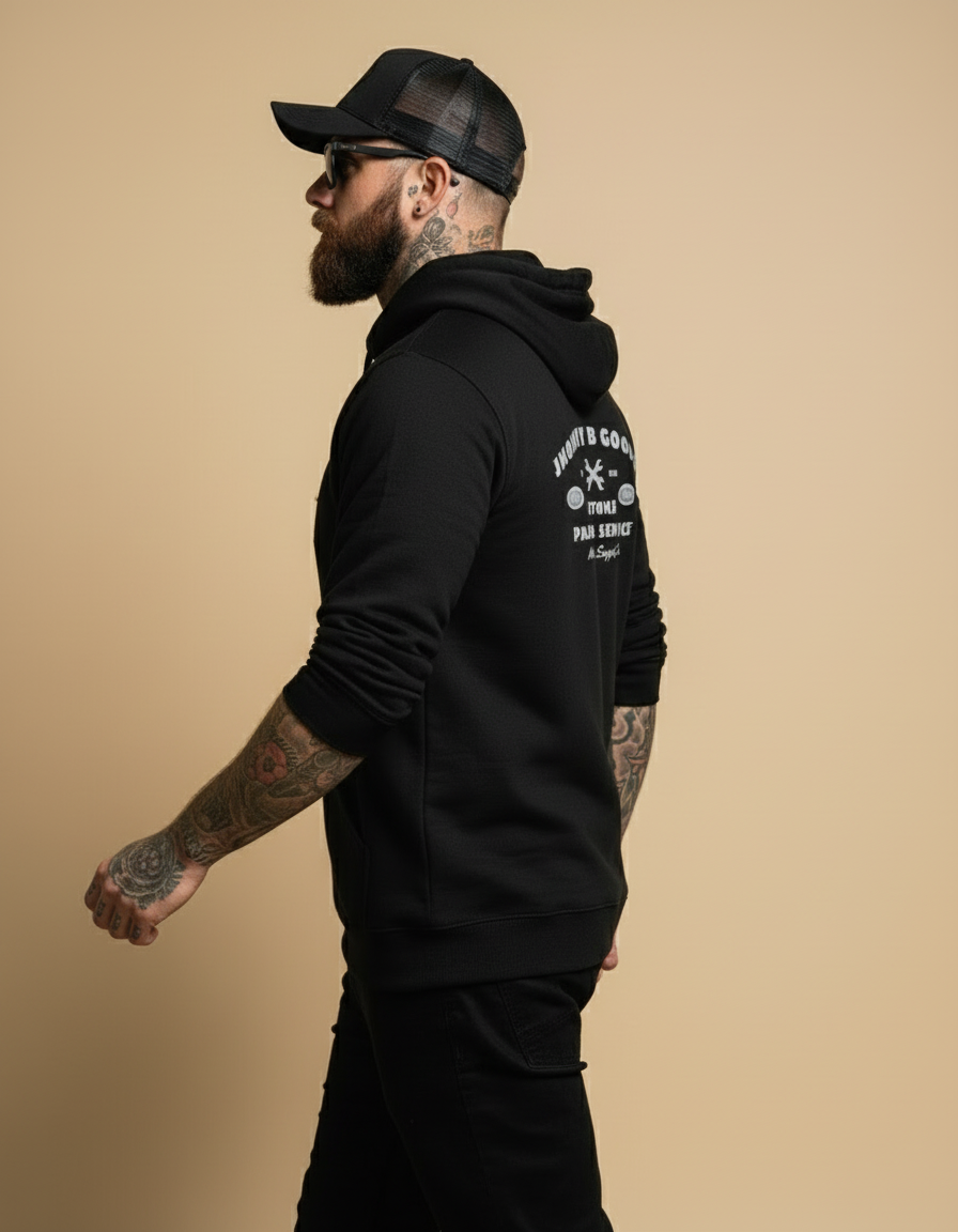 Parts & Service Men’s Embroidered Fleece Zip-Up Hoodie – Premium Cotton Blend - Jhonnybgoods