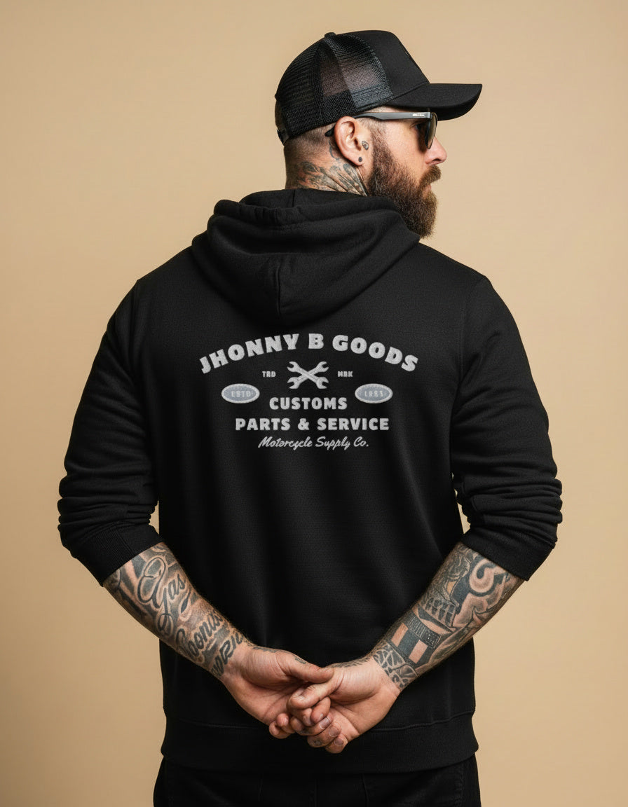 Parts & Service Men’s Embroidered Fleece Zip-Up Hoodie – Premium Cotton Blend - Jhonnybgoods