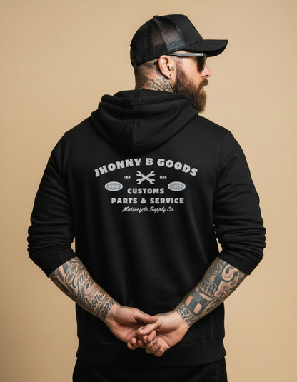 Parts & Service Men’s Embroidered Fleece Zip-Up Hoodie – Premium Cotton Blend - Jhonnybgoods