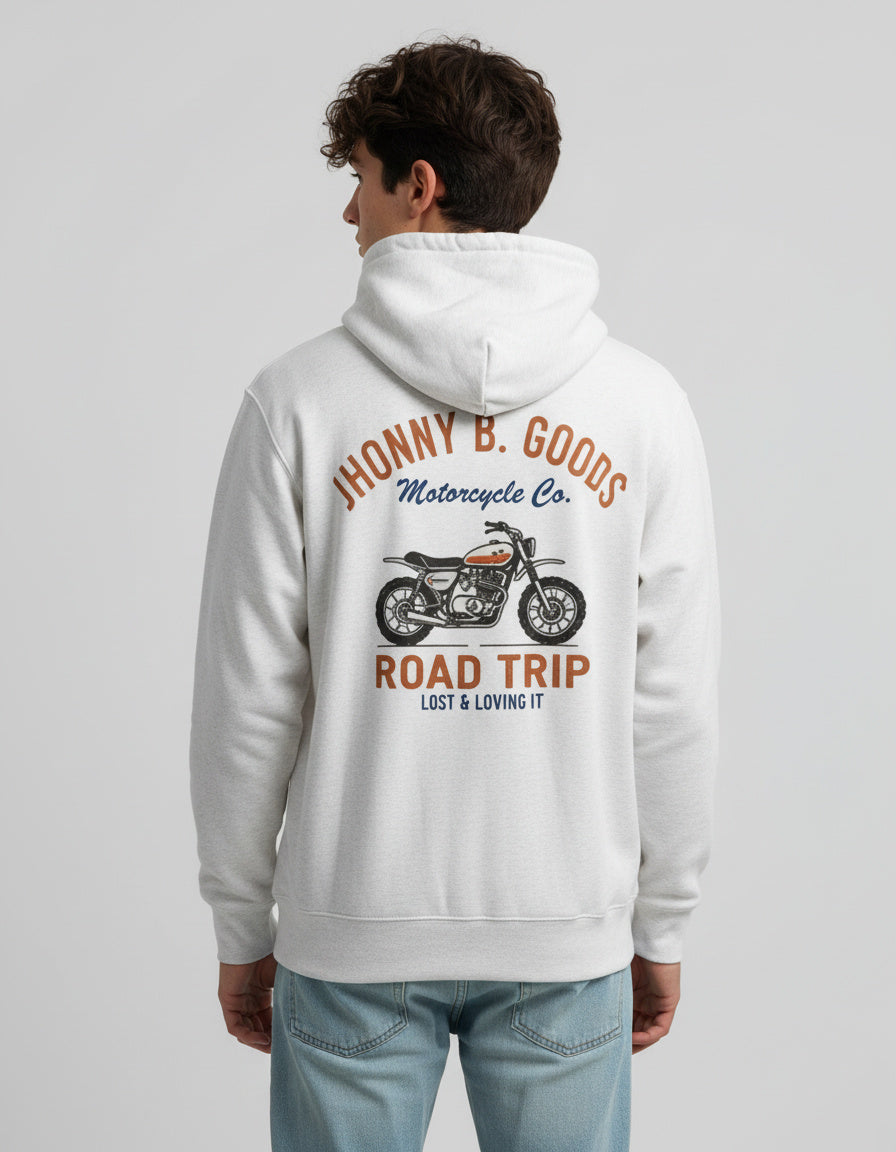 Jhonny B Goods Road Trip Men’s Premium Full Zip Hoodie – Soft, Warm, Recycled Cotton Blend