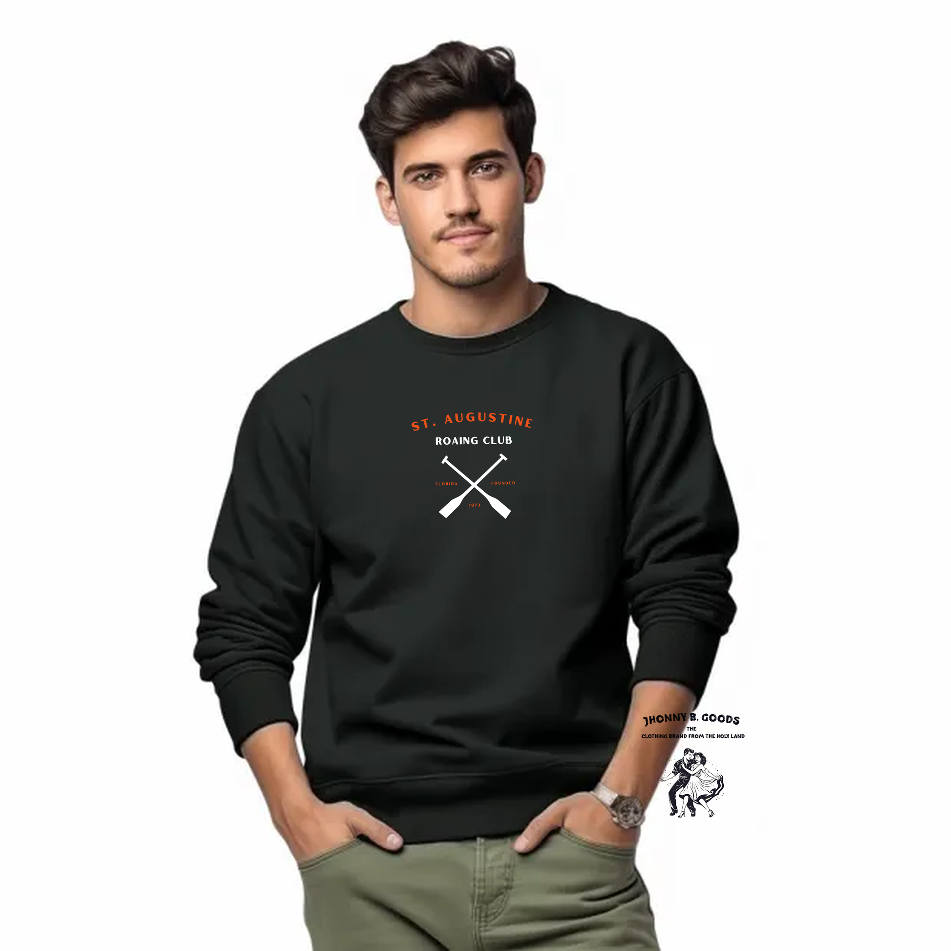 picture of man wearing black embroidered sweatshirt