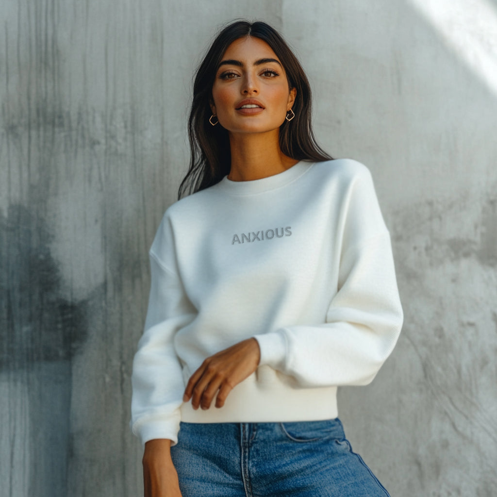 White hoodie with a text in front