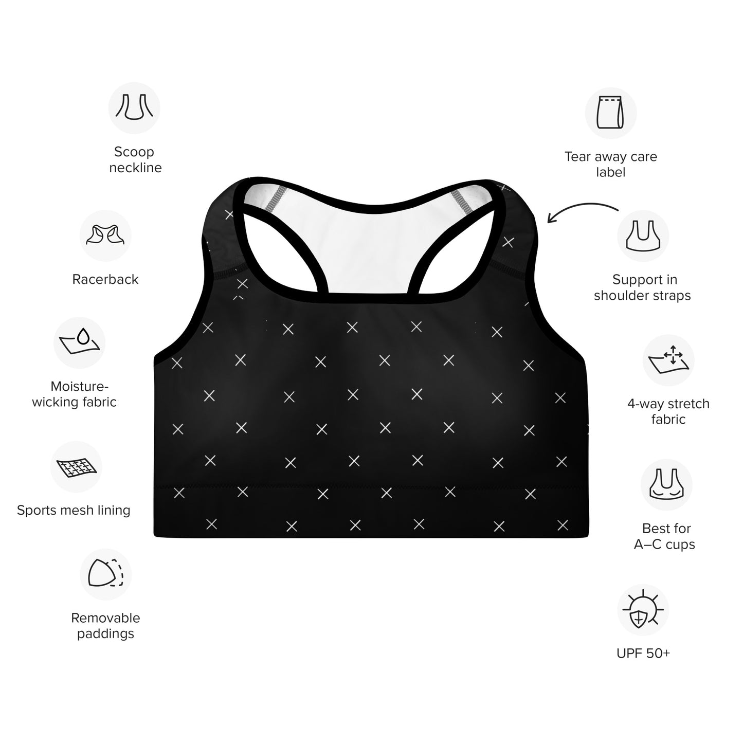 X Pattern Padded Sports Bra