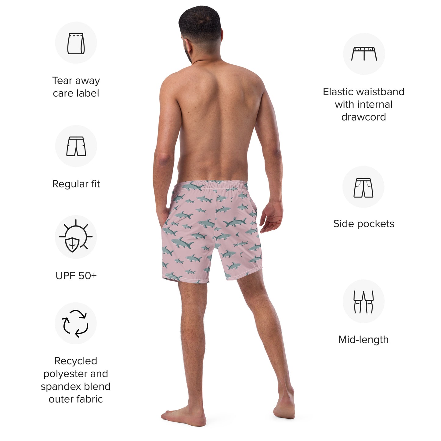 Men's Pink Sharks swim trunks