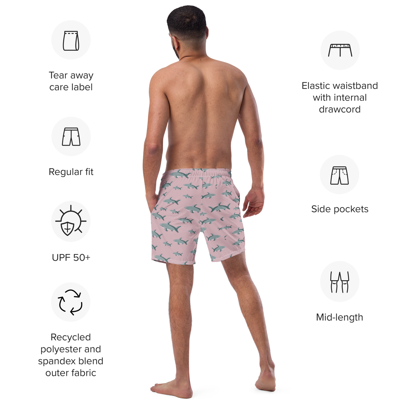 Men's Pink Sharks swim trunks