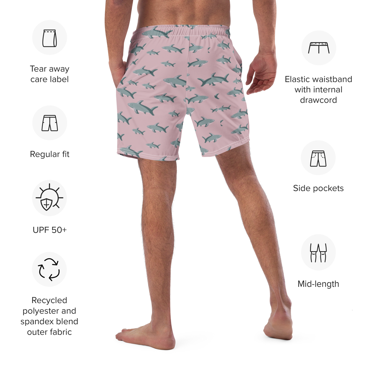 Men's Pink Sharks swim trunks