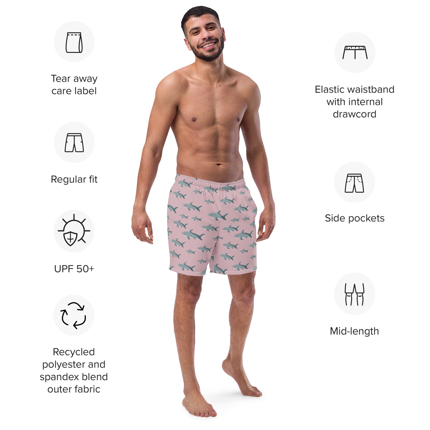 Men's Pink Sharks swim trunks