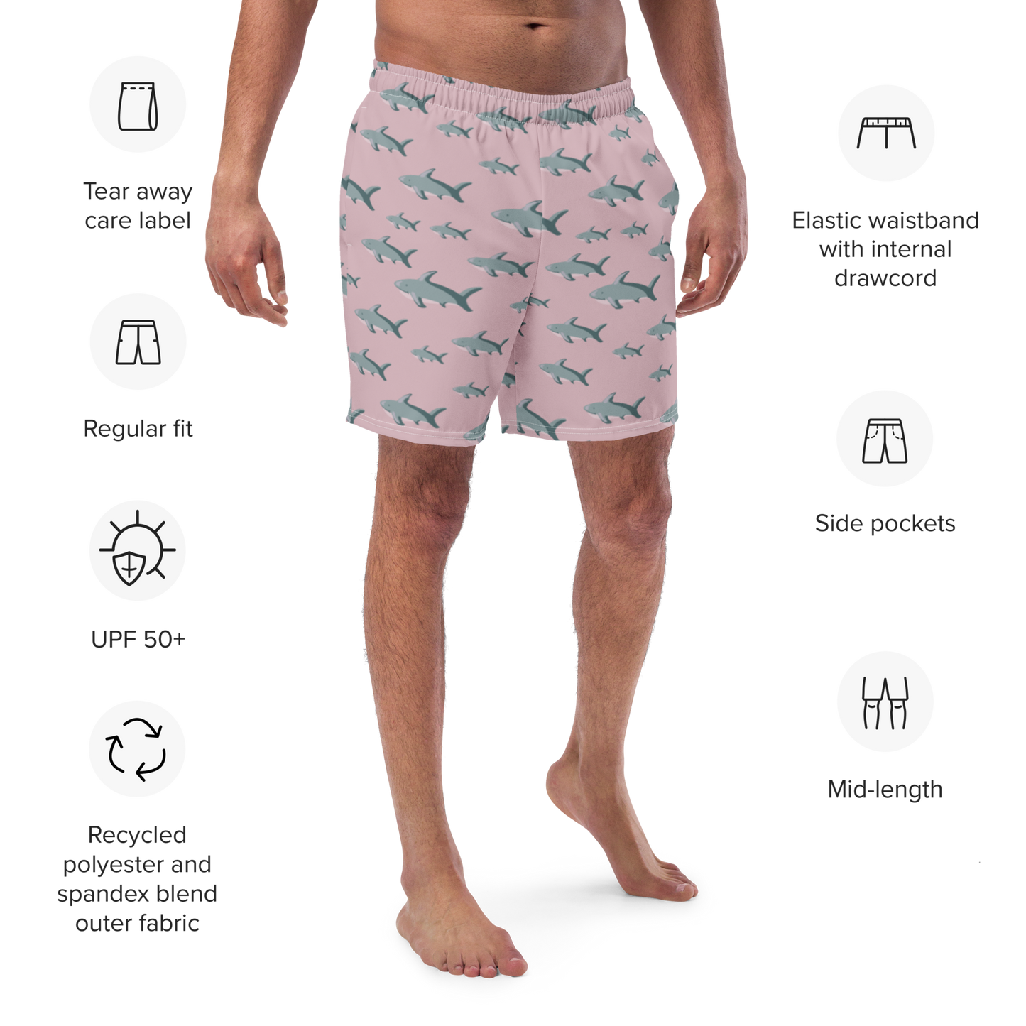 Men's Pink Sharks swim trunks