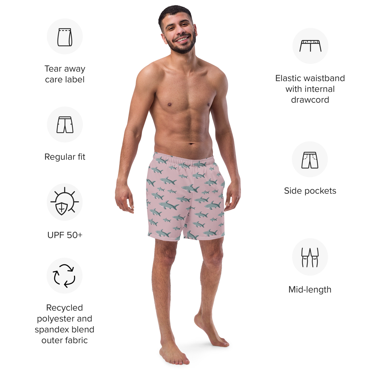 Men's Pink Sharks swim trunks