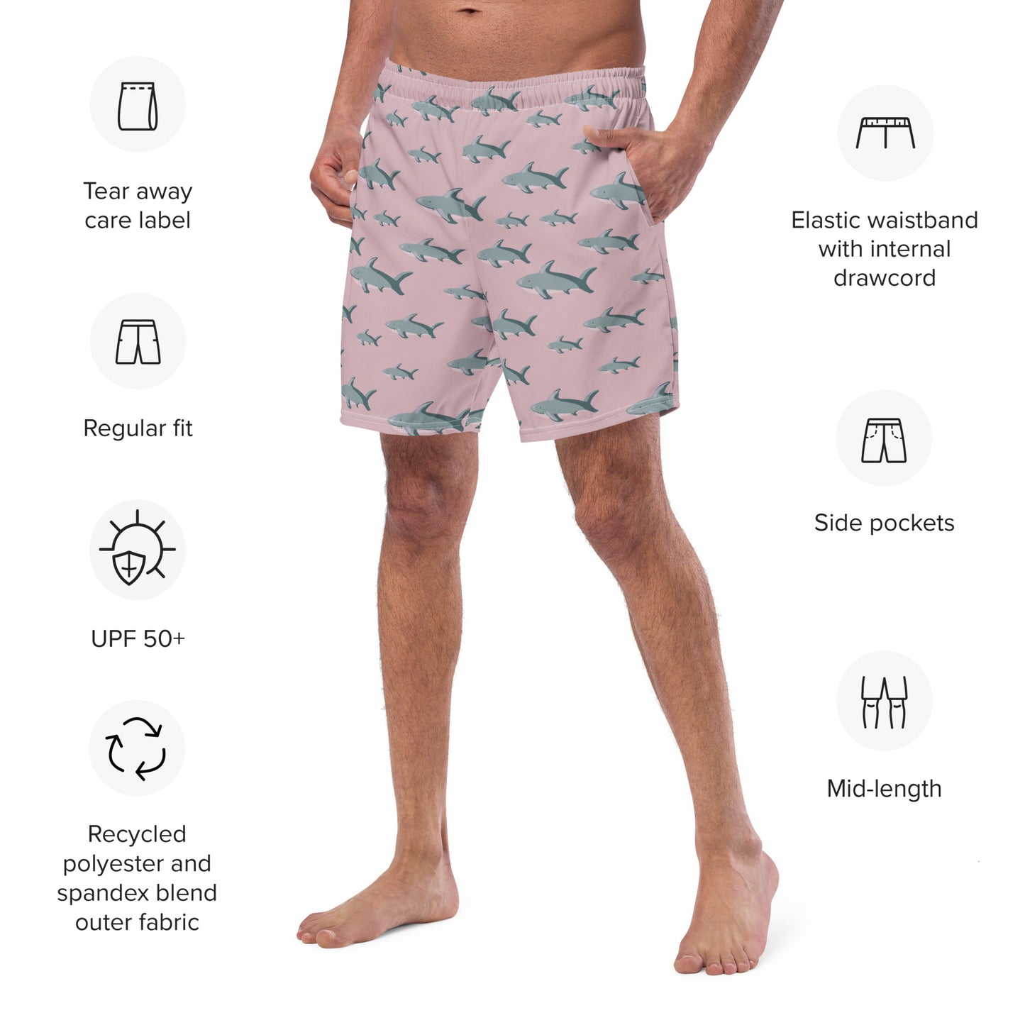 Men's Pink Sharks swim trunks