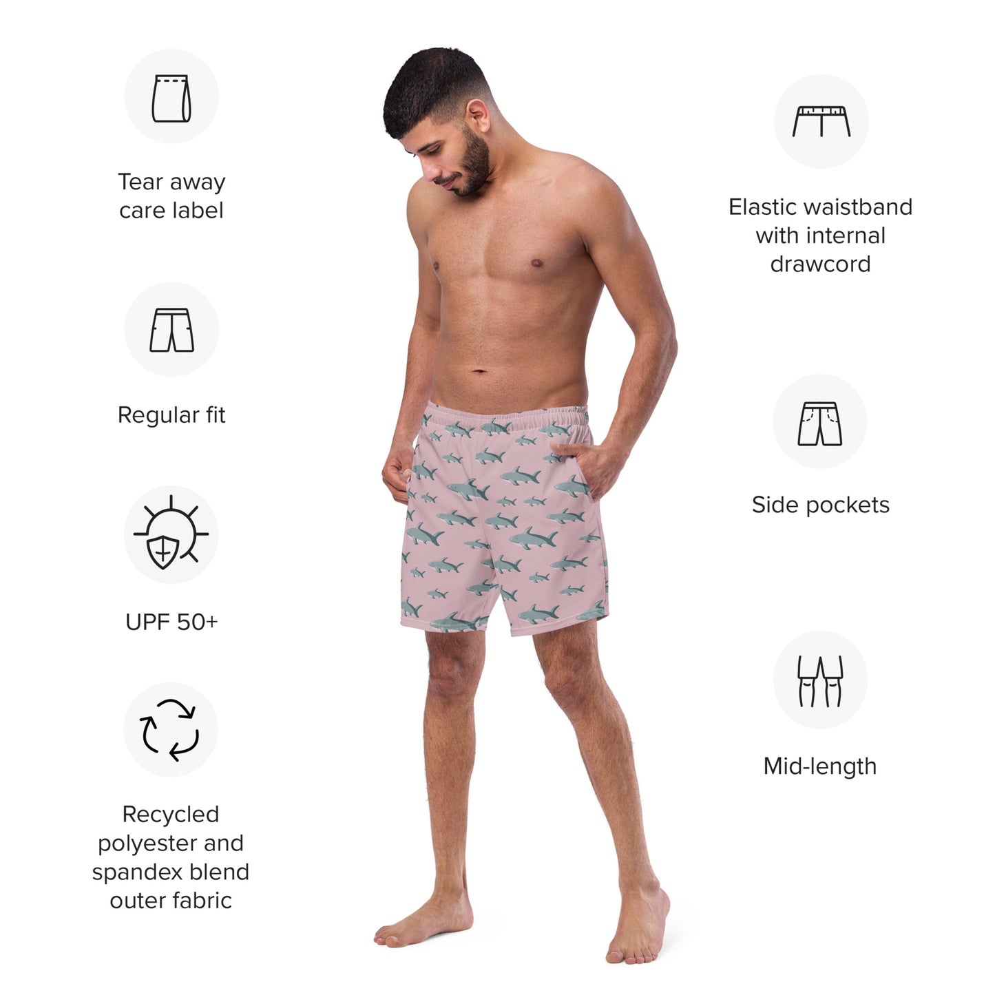 Men's Pink Sharks swim trunks