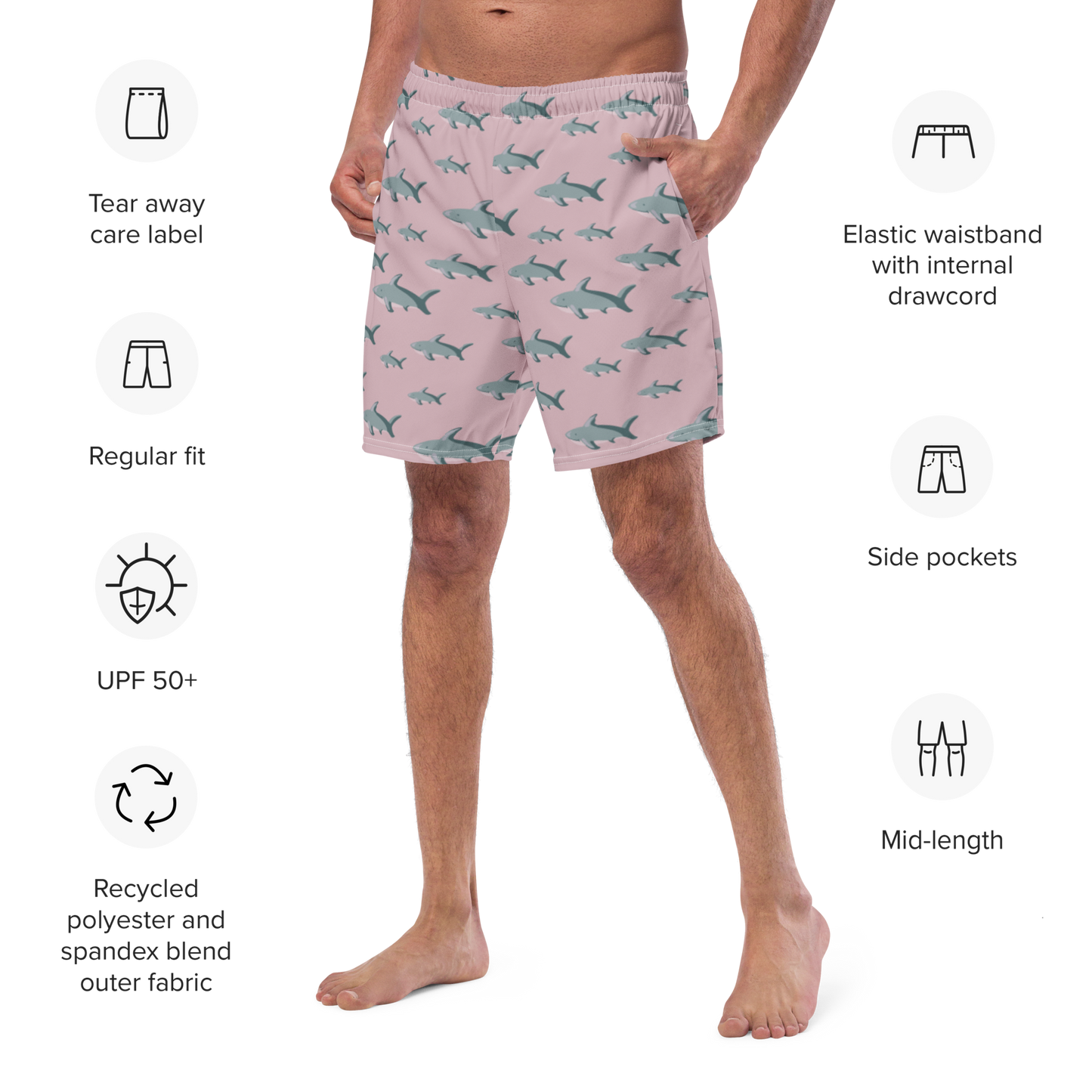 Men's Pink Sharks swim trunks