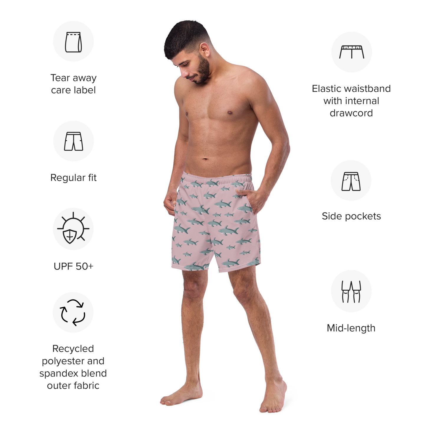 Men's Pink Sharks swim trunks