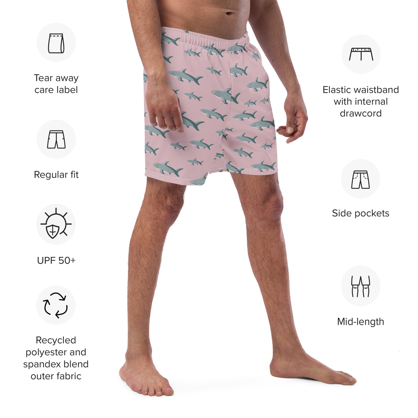 Men's Pink Sharks swim trunks