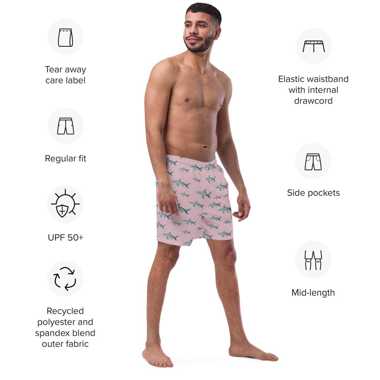 Men's Pink Sharks swim trunks