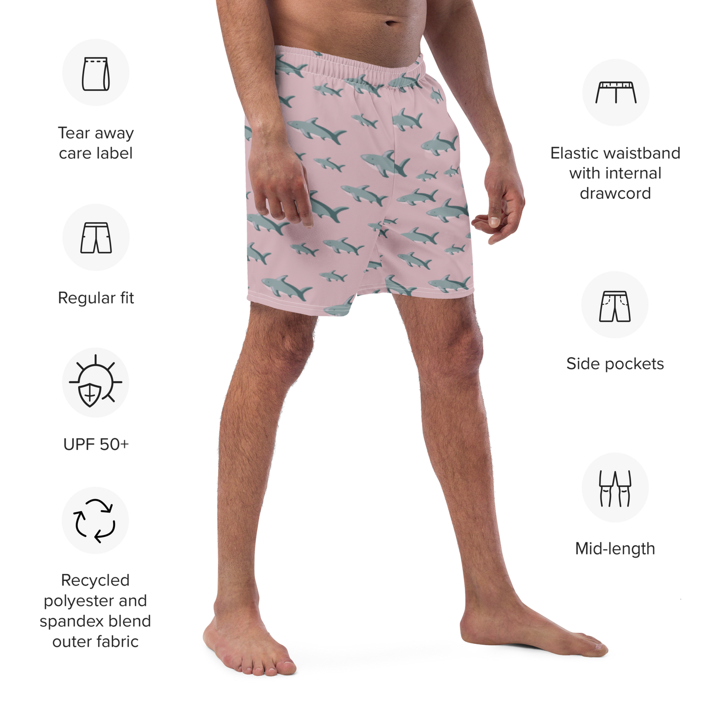 Men's Pink Sharks swim trunks