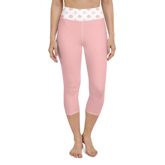 Flower Pink Yoga Capri Leggings