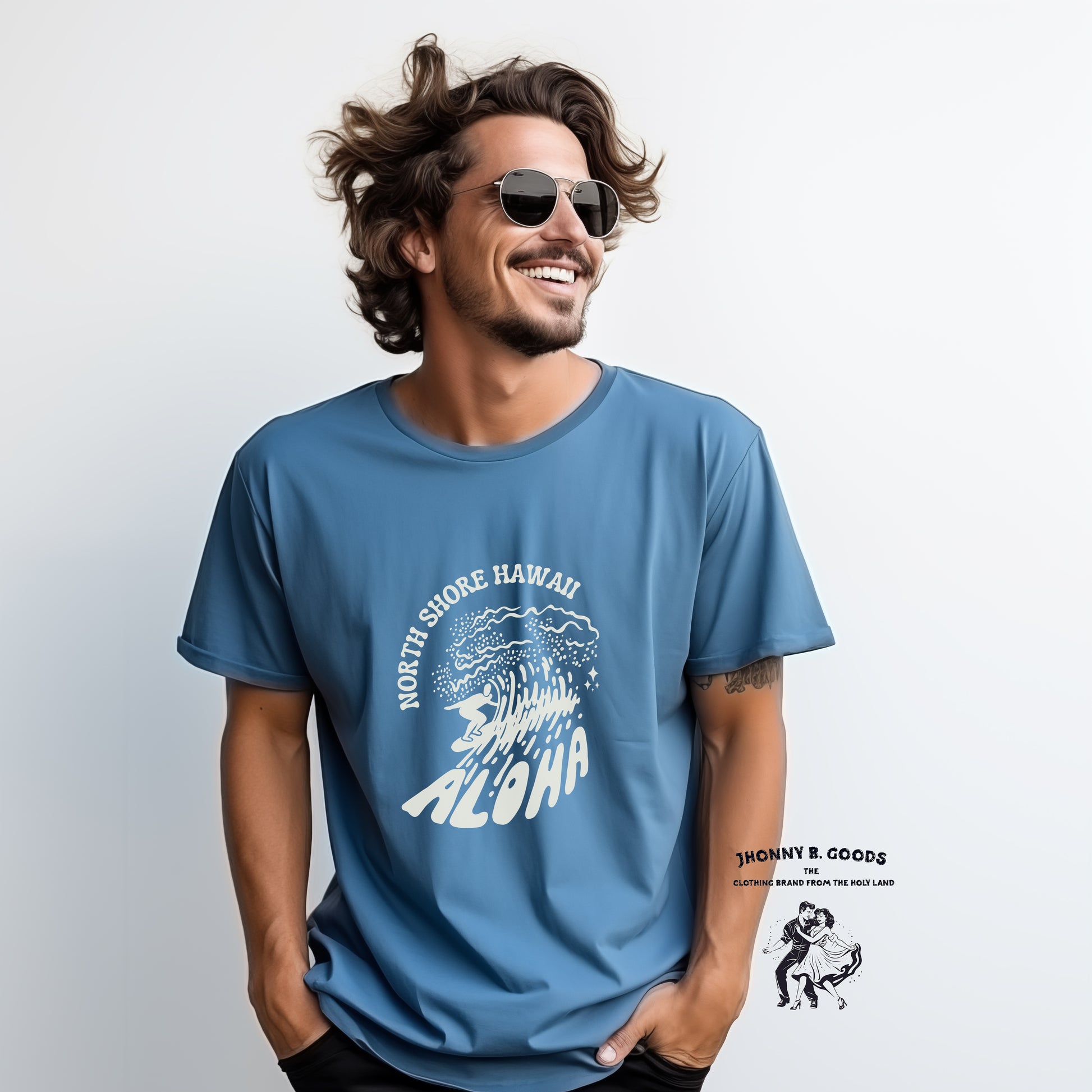 picture of surfer wearing vintage surf tee