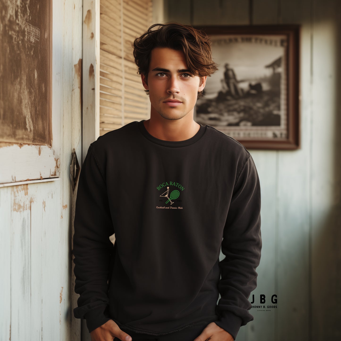 Boca Raton Cocktails & tennis Club Embroiderd men Premium Sweatshirt