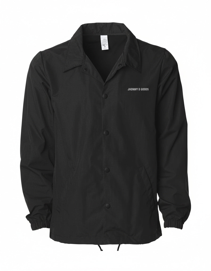 Black jacket with a brand logo on a white background