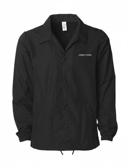 Black jacket with a brand logo on a white background