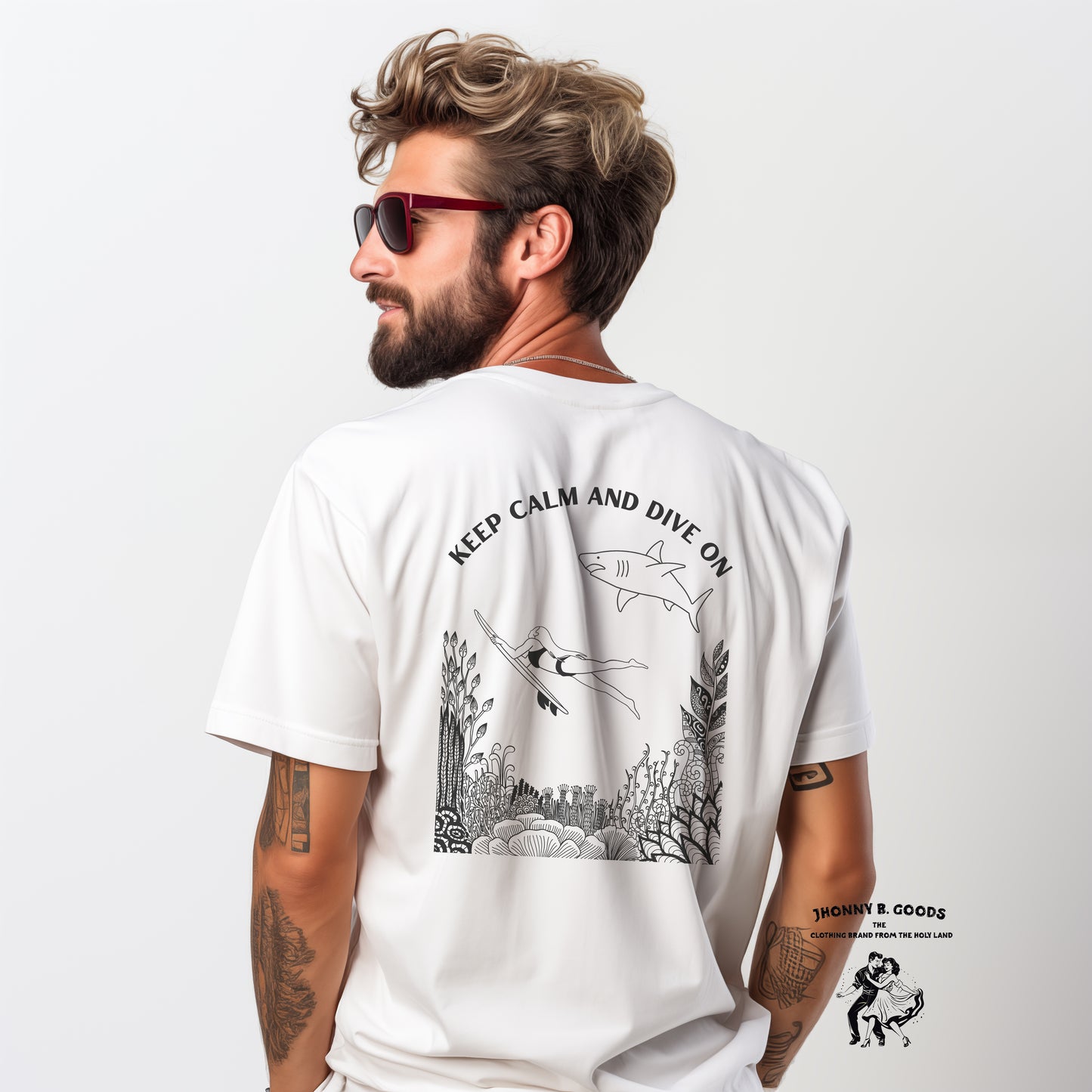 picture of man wearing white surf tee