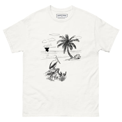 picture of white sketch style surf tee