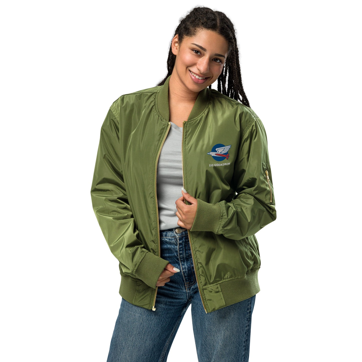 110 f-16 kniths of the north squadron Premium recycled bomber jacket