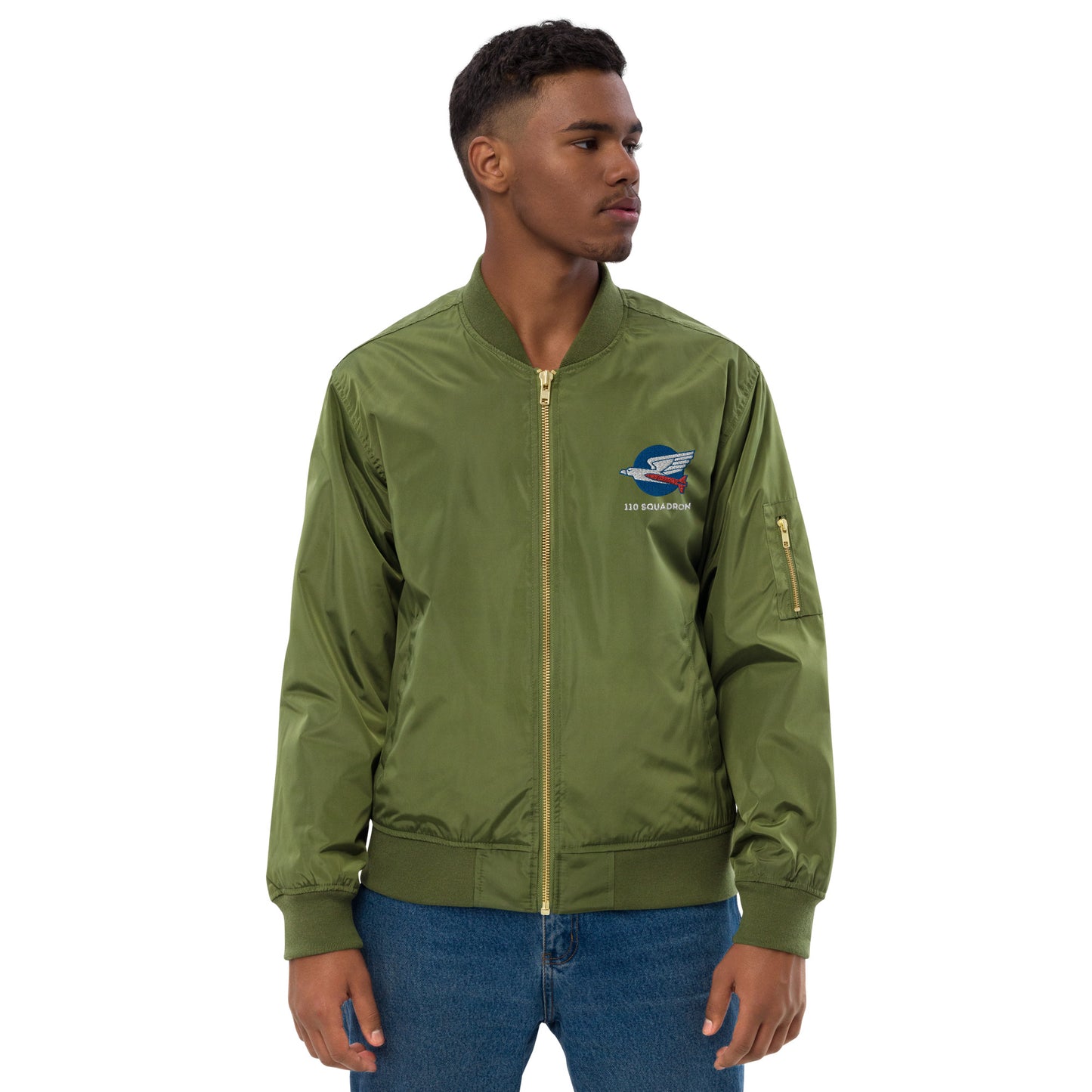 110 f-16 kniths of the north squadron Premium recycled bomber jacket