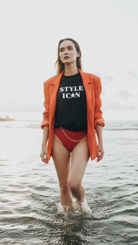 model walking the runway in the water style icon