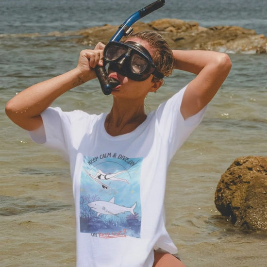 woman wearing JBG Keep Calm white tee