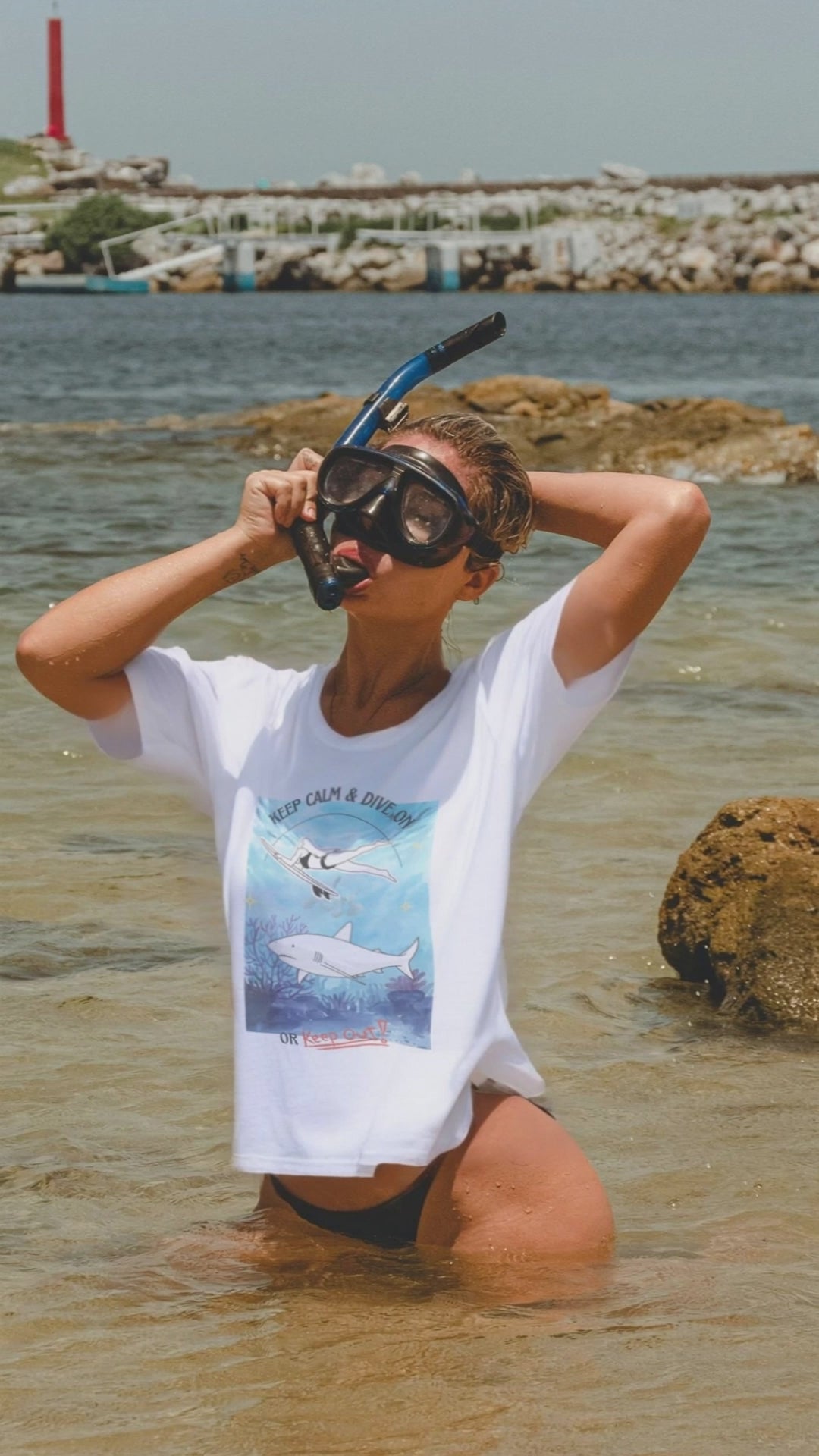 woman wearing JBG Keep Calm white tee