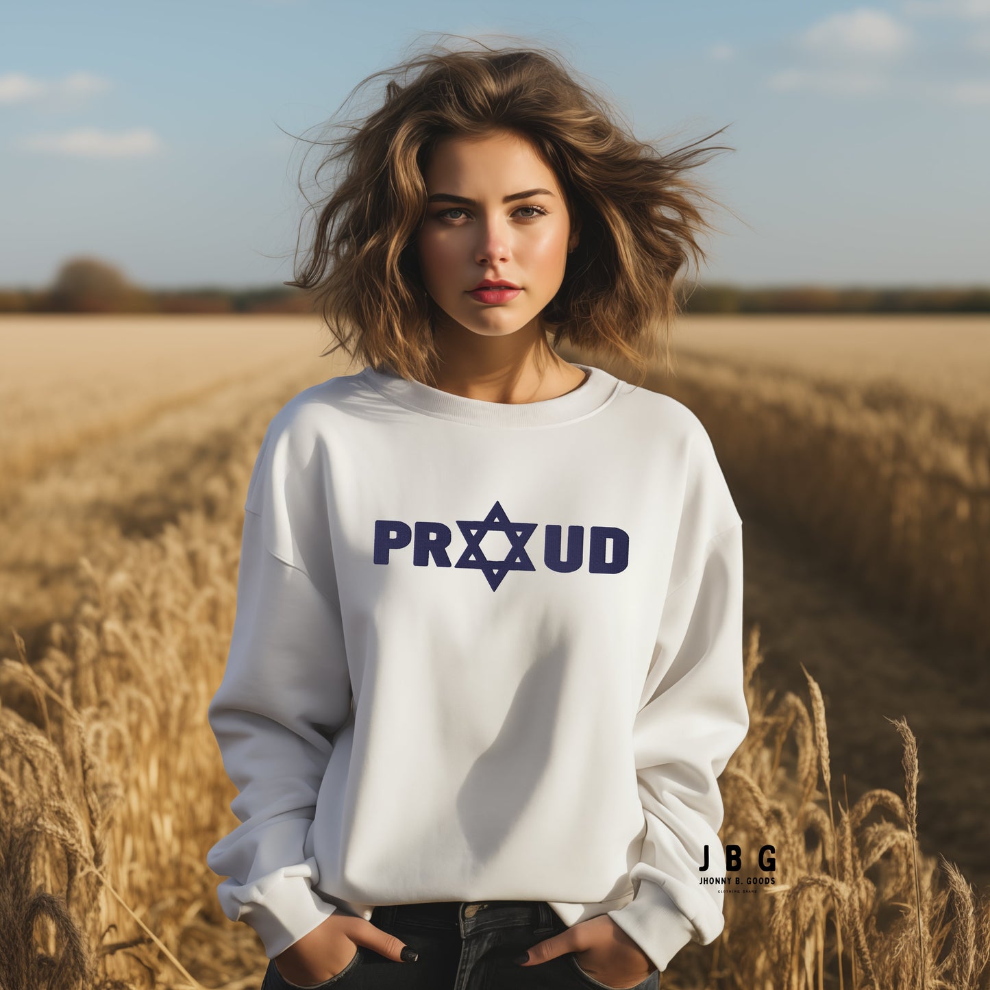 Proud Jew Blue women's Embroidered Premium Sweatshirt