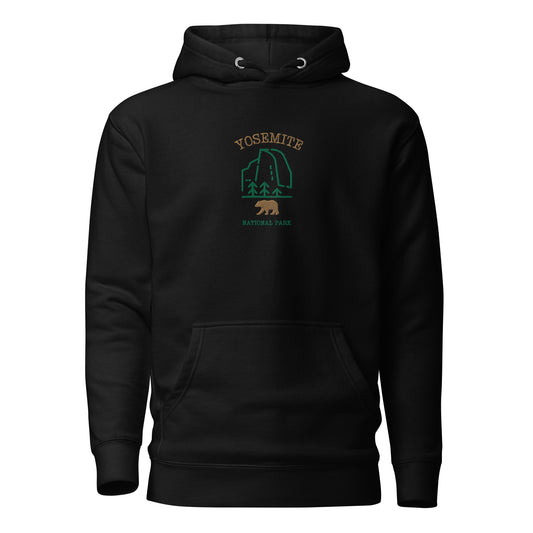 picture of black embroidered hoodie stitched with a national park 