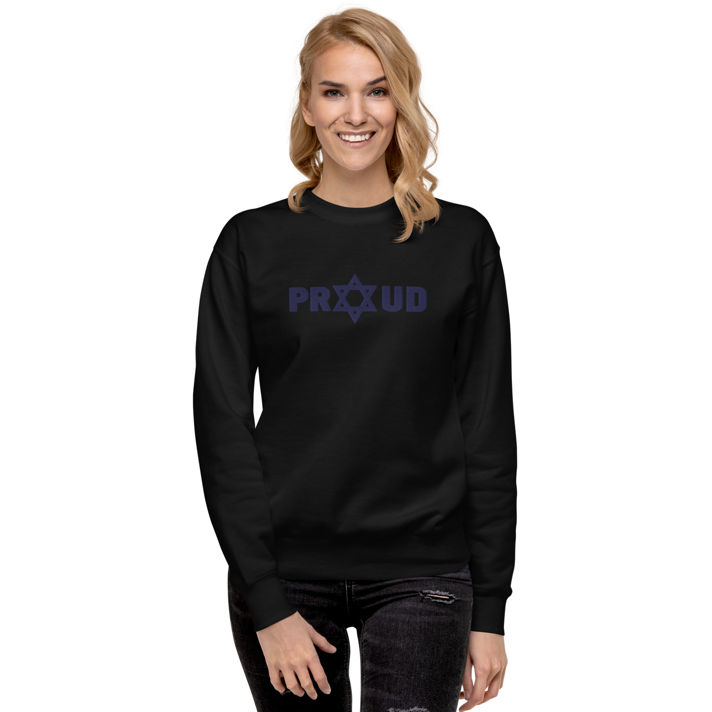 Proud Jew Blue Embroidered Premium Sweatshirt