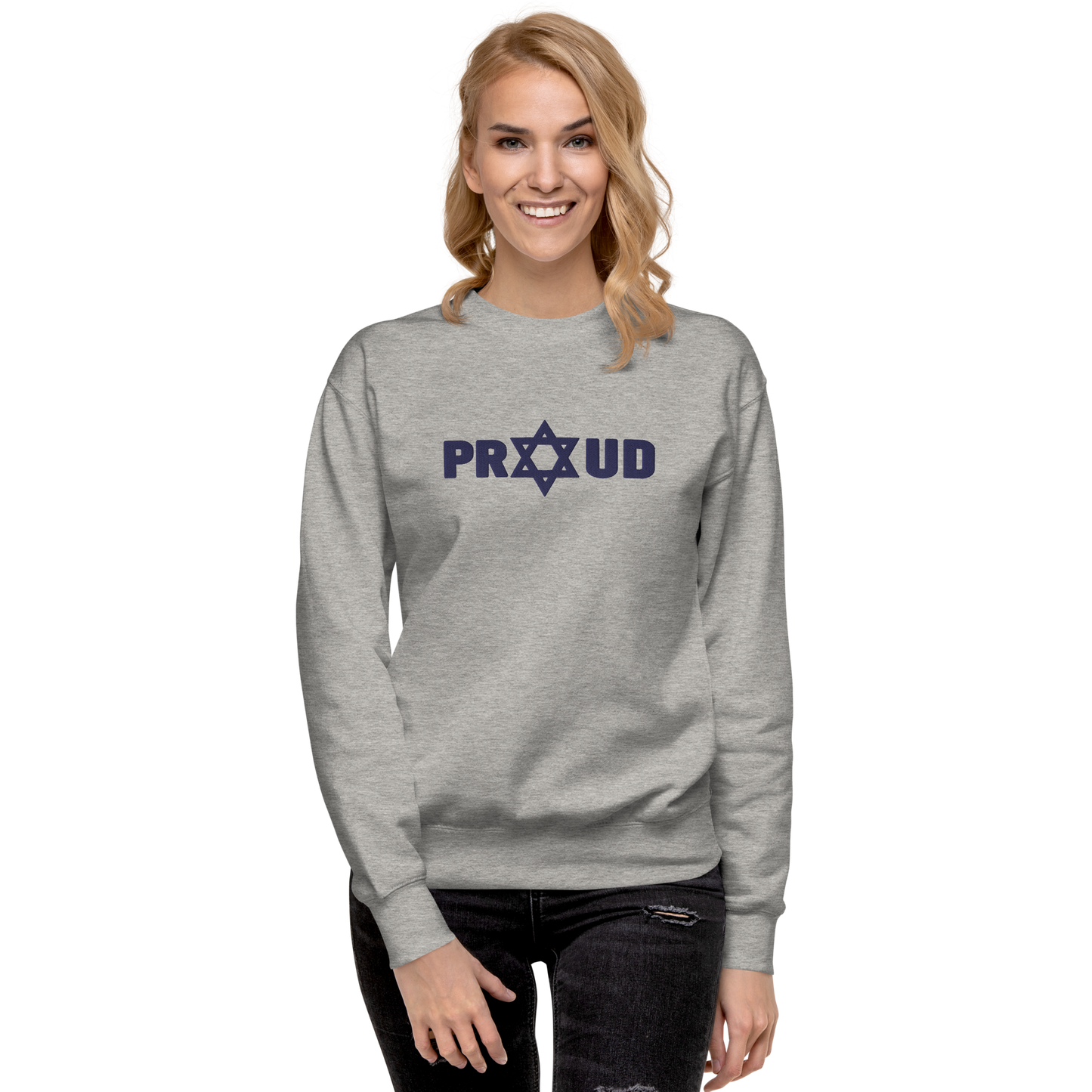 Proud Jew Blue Embroidered Premium Sweatshirt